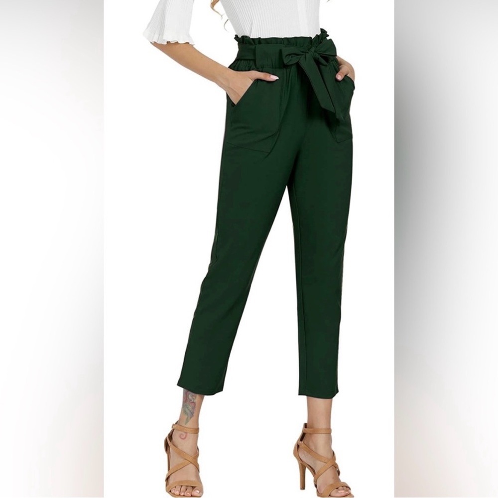 Green Cropped Ankle Pants with Modern Fit